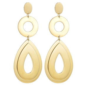 Boucles d'oreilles géométriques dorées avec pendentifs gouttes creuses sur fond blanc