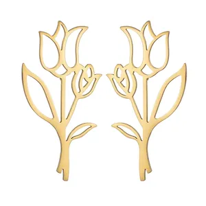 Minimalisti Orecchini a Lobo Tulipano in Acciaio Inossidabile Placcato Oro Orecchini Pendenti Floreali per Donna Gioielli