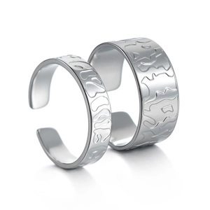 Men's geometric stainless steel open rings with abstract bear pattern in silver finish