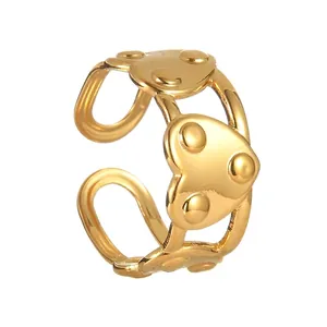 Bague Ouverte Cœur Ajourée Vintage Acier Inoxydable Géométrique Réglable Bague Cœur Pour Femme Bijoux de Fête Luxe