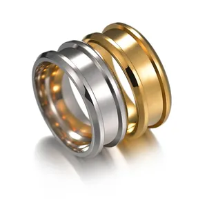 Sleek 8mm stainless steel grooved rings in gold and silver finish with mirror polishing