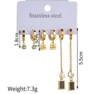 Detailansicht von 3-Paar Gold-Edelstahl-Ohrring-Set mit Größen- und Gewichtsangaben
