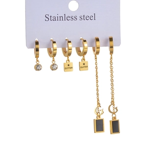 Französisches Vintage-Ohrring-Set aus goldenem Edelstahl mit geometrischen Designs für Damen