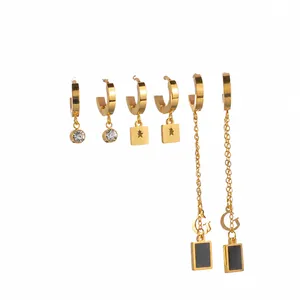 Gold Edelstahl Ohrring Set für Damen Vintage Geometrischer Buchstabe G Gitarren Anhänger Strass Ohrringe Schmuck Geschenk