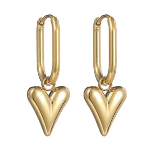 French Retro Stainless Steel Geometric Heart Long Earrings High-end Gold Plated Light Luxury Fashion Jewelry For Women