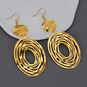Exaggerated geometric hollow 18K gold-plated stainless steel earrings in oval shape
