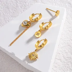 French vintage irregular 18K gold plated titanium steel earring set with zircon crystals
