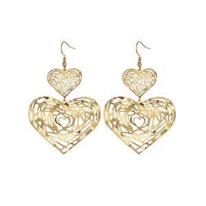 Exaggerated Geometric Hollow Stainless Steel Earrings Retro 18K Gold Plated Large Heart Oval Drop Earrings Fashion Women Jewelry