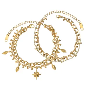 Layered 18K gold-plated stainless steel bracelet with star and lightning pendants