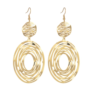 Polished 18K gold-plated geometric hollow oval earrings in minimalist stainless steel