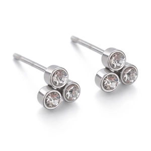Minimalist stainless steel cluster stud earrings with three sparkling round zircons