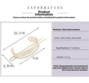 Paramètres de taille détaillés du pic à cheveux demi-lune en alliage plaqué or