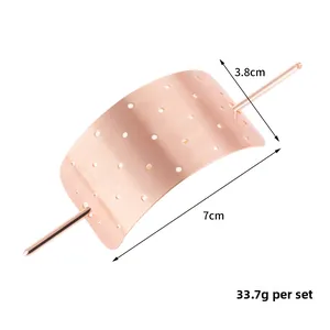 Detailed view of rose gold hollow rectangle hair clip set with 3.8cm width and 7cm pin