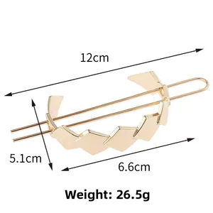 Dimensiones detalladas del set de horquillas geométricas doradas con clip de metal rombo
