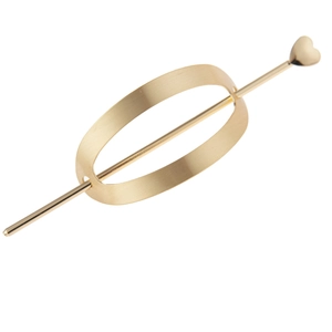 Barrette à cheveux ovale en métal brossé doré avec épingle en forme de cœur