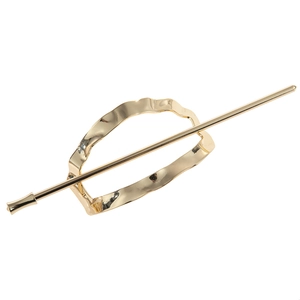 Minimalist gold hollow oval hair slide and stick set with wavy textured metal surface