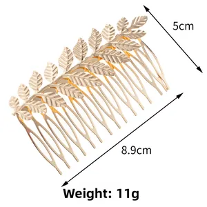 Detailed size view of the golden leaf hair comb measuring 8.9cm by 5cm for women