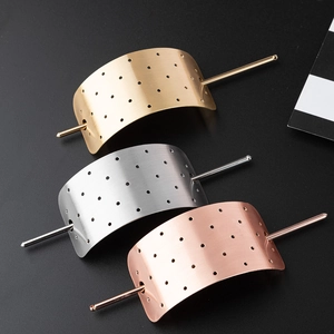 Three-piece brushed metal hair pin set in gold, silver, and rose gold finishes