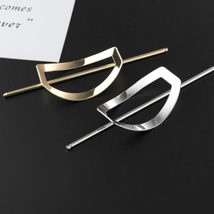 Minimalist geometric metal hair stick set in gold and silver with trapezoid hollow design
