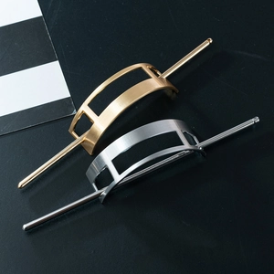 Elegant geometric hollow hair bun cuff set with brushed metal finish in gold and silver