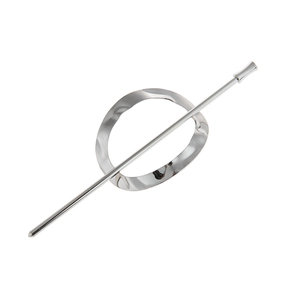 Minimalist silver wavy metal hair pin set with hollow ring in a polished chrome finish