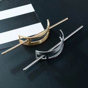 Minimalist hollow rectangular zinc alloy hair pin with brushed gold and silver finishes