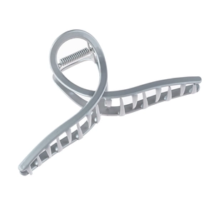 Minimalist matte silver zinc alloy hair claw clip with geometric cross curved design