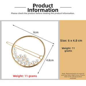 Detailed view of 6cm golden circular hair clip featuring elegant white pearl arrangement