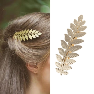 Women Western Alloy Electroplated Leaf Pattern Hair Clip Gold Silver Metal Spring Top Clip Elegant Hair Accessories
