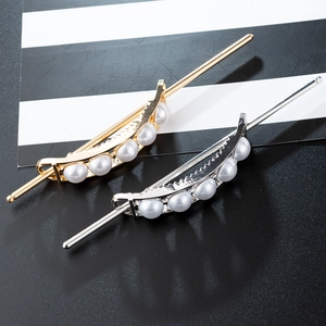 Elegant gold and silver alloy hair pins with oval pearl inlay in a minimalist design