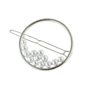 Elegant silver circle hair clip featuring assorted white pearls for women hair accessories