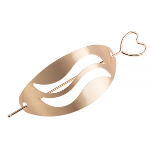Pic à Cheveux Minimaliste en Alliage Métal Brossé Design Ovale Creux Cœur Accessoire de Coiffure pour Femmes Bijoux de Mariage