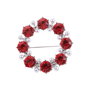 Luxury Alloy Rhinestone Artificial Pearl Wreath Brooch For Women Gold Silver Plated Round Hollow Floral Jewelry Pin For Wedding Party