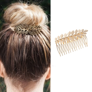 Metallic Leaf Design Hair Comb Alloy Electroplated Elegant Branch Hair Side Combs For Women Wedding Bridal Daily Hair Accessories