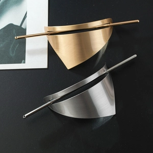 Minimalist geometric triangle hair stick set with matte brushed metal finish in gold and silver