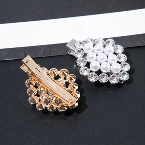 Elegant alloy duckbill hair clips with pearls and rhinestones in gold and silver