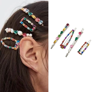 Barrettes à Cheveux pour Femmes en Alliage avec Strass et Künstliche Perles Multicolores Géométriques Épingles à Cheveux Accessoires de Mode