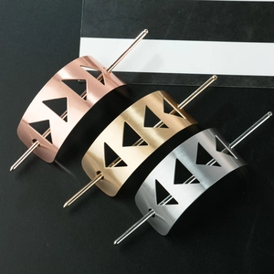 Minimalist geometric metal hair stick set with triangular hollow design in three colors