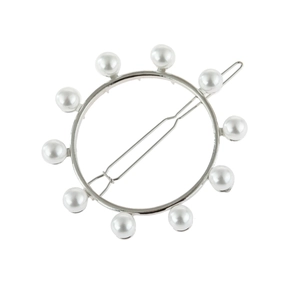 Minimalistische silberne Haarspange in Kreisform mit zehn weißen Perlen für Damen