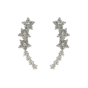 Eleganti orecchini a stella in argento con zirconi scintillanti su sfondo bianco