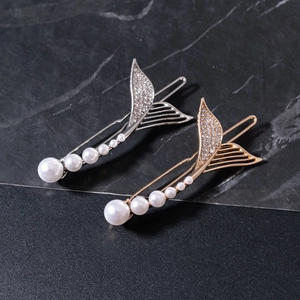 Eleganti fermagli per capelli a sirena con perle e strass in oro e argento set da 2