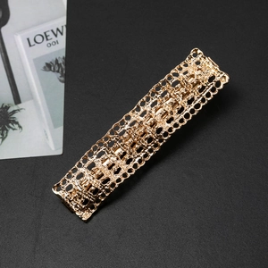 Golden rectangular hollow mesh hairpin with geometric lace design for women's hair