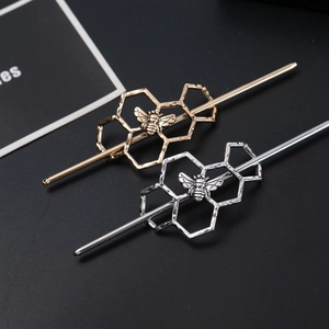 Vintage bee and honeycomb hair stick accessories in gold and silver alloy finish