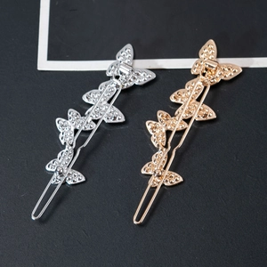 Minimalistisches Schmetterling-Haarklammern-Set mit glitzernden Strasssteinen in Gold und Silber