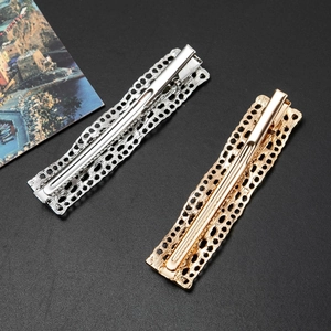 Rectangular hollow lace pattern alloy hair clips set in gold and silver finish