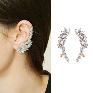 Boucles d'Oreilles Marquise Strass Style Indien Forme Feuille Alliage Électroplaqué Or Argent Bijoux de Fête pour Femmes