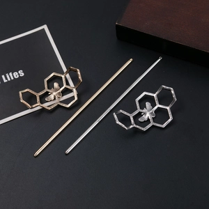 Vintage golden and silver bee honeycomb hair pins set for women's elegant hairstyling