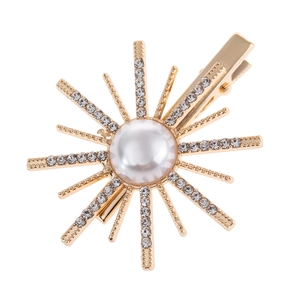 Elegant Alloy Rhinestone Artificial Pearl Sunflower Starburst Hair Clip Gold Silver Alligator Clip For Women Bridal Hair Accessories