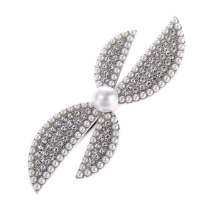 Floral alloy hair clip with white pearls and sparkling rhinestones on silver base