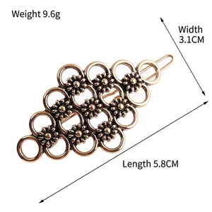 Vintage bronze flower hair clip, 5.8cm hollow metal barrette for women, weighing 9.6g